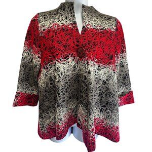 Vtg Red Black Gray Textured Artsy One-Button Blazer Jacket Size L Made in USA